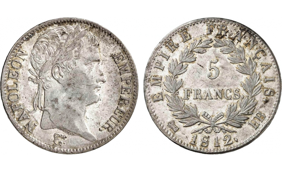 France, Napoleon Bonaparte, Emperor, 1804-1814, 5 Francs 1812, Strasbourg, rare