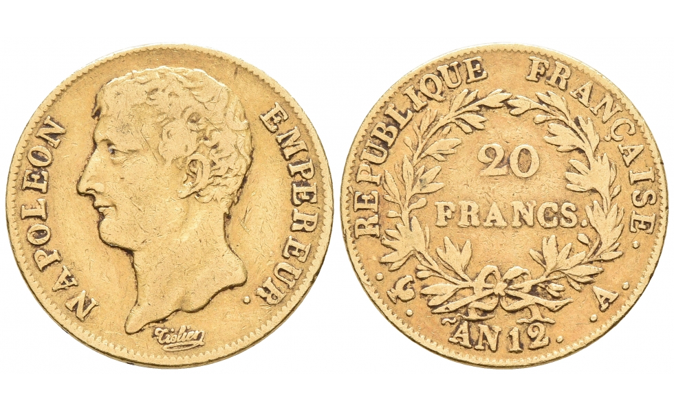 France, Napoleon Bonaparte, 1804-1814, 20 Francs AN12, Paris