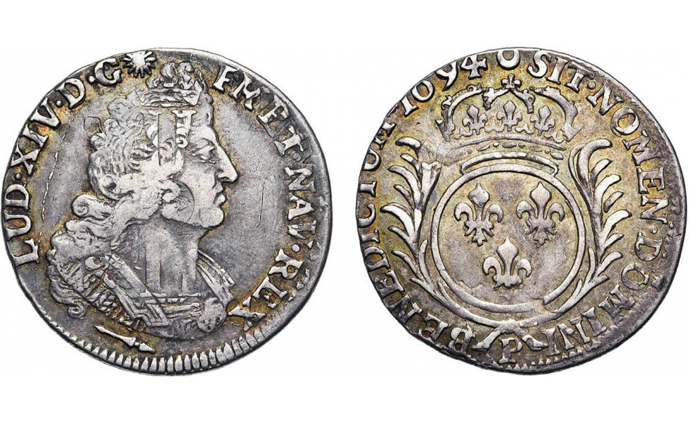 Kingdom of France, Louis XIV the Great, 1643-1715, 1/4 Ecu 1694, Dijon