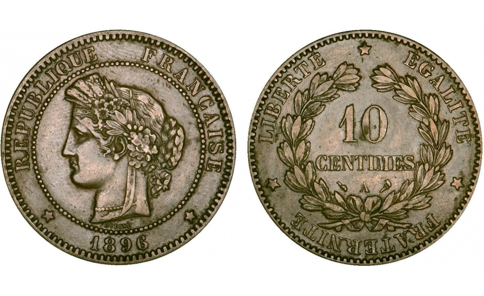 France, Third Republic, 10 Centimes 1896, Paris, rare