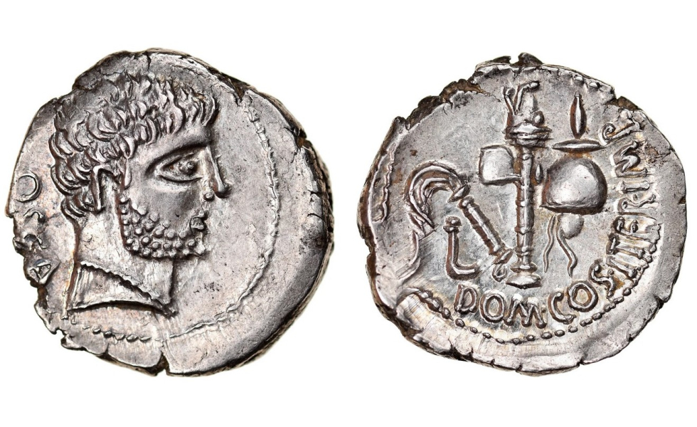 Roman Republic, Cn. Domitius Calvinus, Denarius 39 BC, Osca
